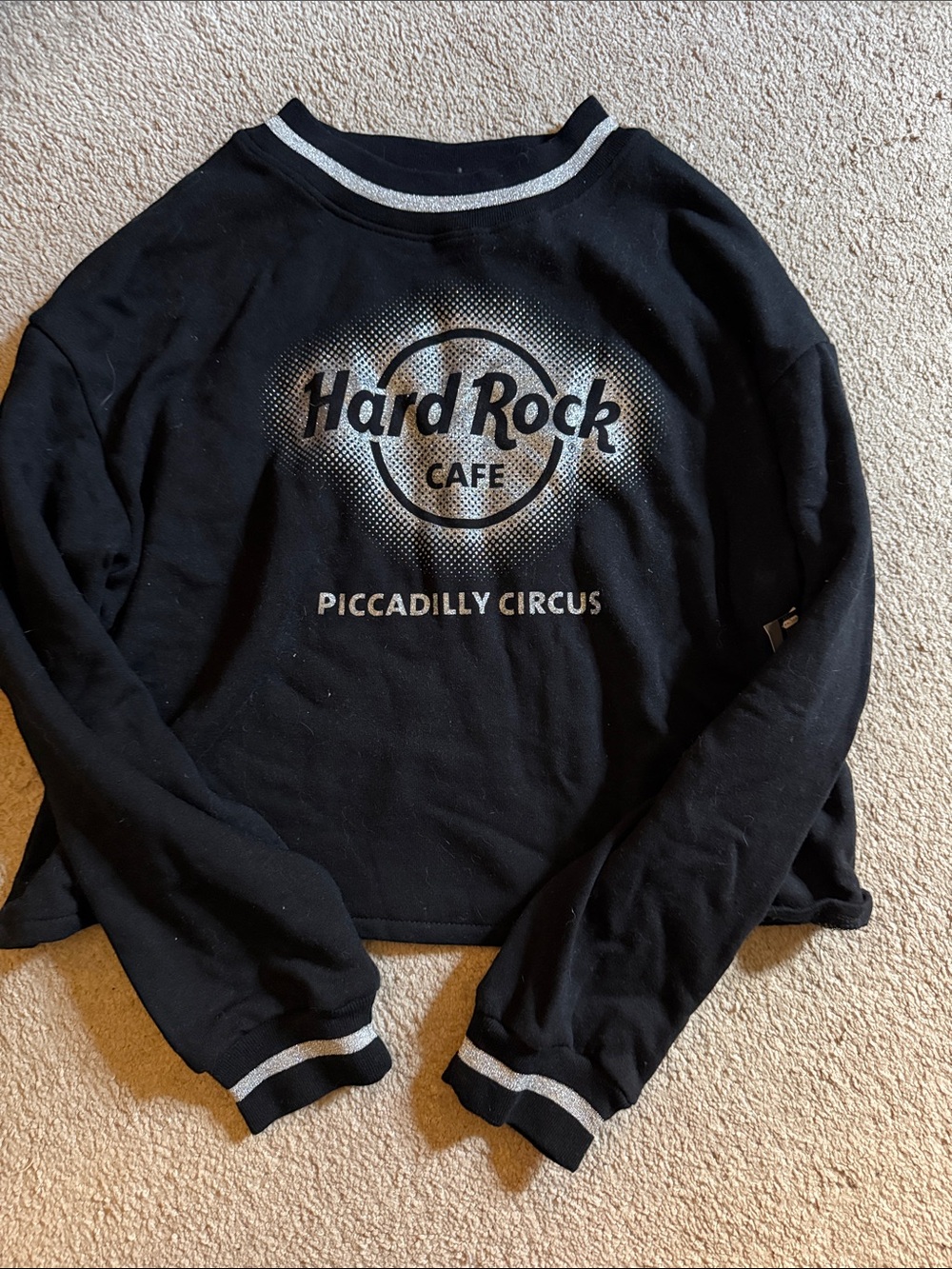 Hard Rock Cafe Black Sweatshirt with Silver Trim
